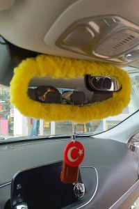 Peluş Dikiz Ayna Kılıfı Süs Sarı