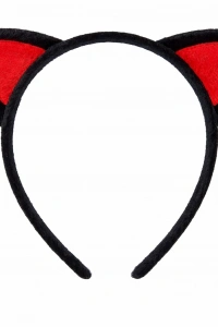 Peluş Kedi Kulaklı Taç Kırmızı Siyah
