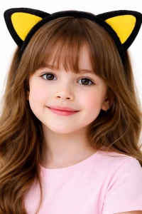 Peluş Kedi Kulaklı Taç Sarı Siyah