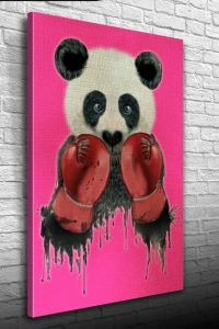 Pembe Arka Plan Boksör Panda Kanvas Tablo 50 x 70