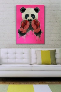 Pembe Arka Plan Boksör Panda Kanvas Tablo 50 x 70