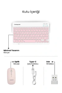 Pembe Kablosuz Klavye Ve Mouse Seti