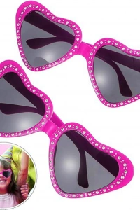 Pembe Kalp Taşlı Parti Gözlüğü