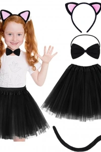 Pembe Kedi Kulak Taç, Etek, Kuyruk ve Papyon Seti