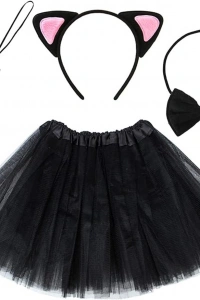 Pembe Kedi Kulak Taç, Etek, Kuyruk ve Papyon Seti