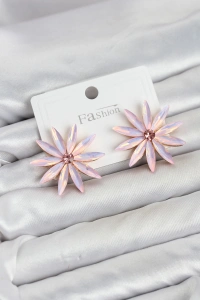 Pembe Kristal Taşlı Lotus Model Kadın Küpe
