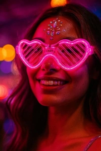 Pembe LED Işıklı Kalp Gözlük – 3 Modlu