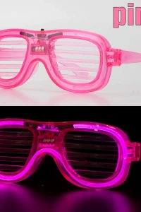 Pembe Led Işıklı Parti Gözlüğü - Neon Glow Şerit Gözlük 3 Modlu