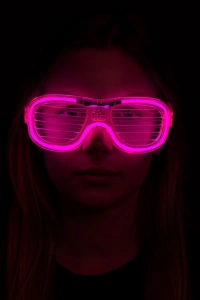 Pembe Led Işıklı Parti Gözlüğü - Neon Glow Şerit Gözlük 3 Modlu