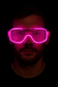 Pembe Led Işıklı Parti Gözlüğü - Neon Glow Şerit Gözlük 3 Modlu