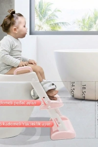 Pembe Merdivenli Çocuk Klozet Tuvalet Eğitimi Aparatı