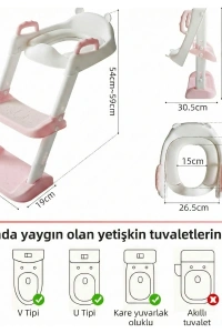 Pembe Merdivenli Çocuk Klozet Tuvalet Eğitimi Aparatı