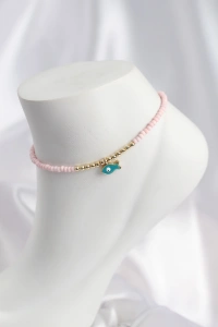 Pembe Renk Boncuklu Balık Figürlü Halhal