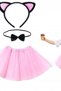 Pembe Renk Kedi Kostüm Seti - Tütü, Taç, Papyon, Kuyruk