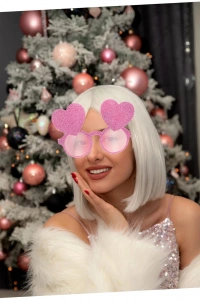 Pembe Renk Sim İşlenmiş Kalp Figürlü Parti Gözlüğü