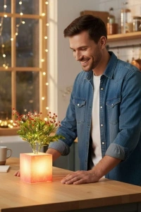 Pembe Saksılı LED Yapay Çiçek