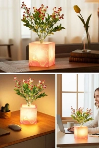 Pembe Saksılı LED Yapay Çiçek