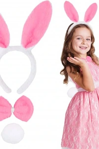 Pembe Tavşan Kostüm Seti – Taç, Papyon, Ponpon (12’li Paket)