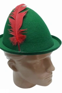 Peter Pan Şapkası Yeşil Renk Kırmızı Tüylü