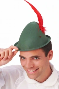 Peter Pan Şapkası Yeşil Renk Kırmızı Tüylü