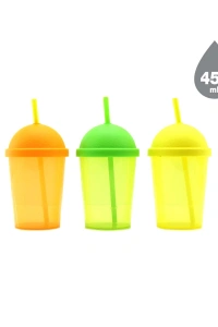 Pipetli Bardak - 450 ml - Şeffaf Renkli - Plastik