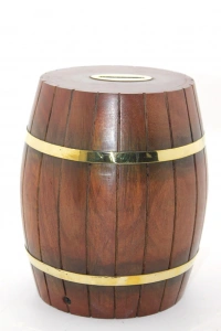 Pirinç Ahşap Fıçı Kumbara 18 Cm