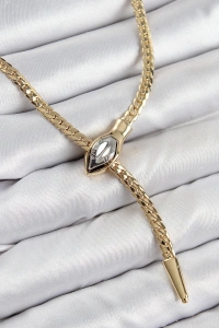 Pirinç Asansörlü Yılan Model Gold Renk Kadın Kolye