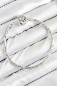 Pirinç Charm Topcuk Model Gümüş Renk Kadın Bileklik
