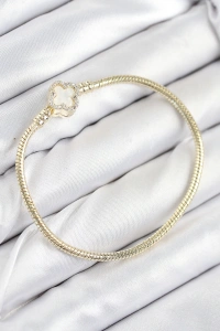 Pirinç Charm Zirkon Taşlı Yonca Model Gold Renk Kadın Bileklik
