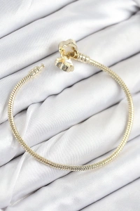 Pirinç Charm Zirkon Taşlı Yonca Model Gold Renk Kadın Bileklik