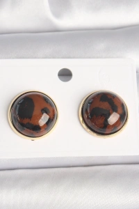 Pirinç Gold Renk 3D Daire Leopar Model Kadın Küpe
