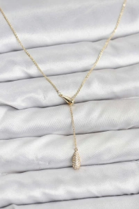 Pirinç Gold Renk Asansörlü Damla Model Kadın Kolye