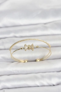 Pirinç Gold Renk Baget Zirkon Taşlı Objeli Kadın Bileklik