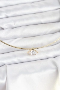 Pirinç Gold Renk Choker Model Zirkon Taşlı Kadın Kolye