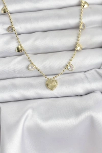 Pirinç Gold Renk Kalp Model Kadın Kolye