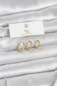 Pirinç Gold Renk Nazarlı Model 3lü Kadın Küpe