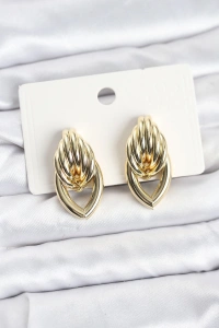 Pirinç Gold Renk Sarmal Damla Model Vintage Kadın Küpe