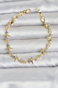 Pirinç Gold Renk Sıralı Deniz Yıldızı Model Kadın Bileklik