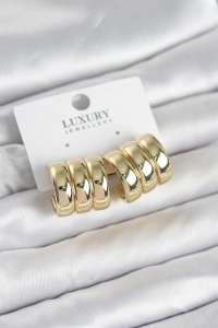 Pirinç Gold Renk Üçlü Görünüm Kadın Küpe