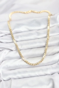 Pirinç Gold Renk Yassı Zincir Kadın Kolye