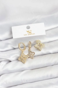 Pirinç Gold Renk Yonca Model YSX Trio Küpe Seti