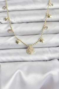 Pirinç Gold Renk Zirkon Taşlı Kutup Yıldızı Model Kadın Kolye