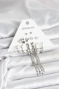 Pirinç Gümüş Renk 6 Çift Kadın Küpe