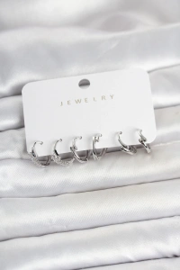 Pirinç Gümüş Renk Botega Model Kadın Küpe Seti