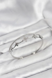 Pirinç Gümüş Renk Çiçek Model Kadın Bileklik