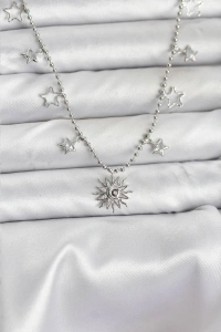 Pirinç Gümüş Renk Güneş Model Kadın Kolye