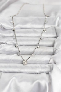 Pirinç Gümüş Renk Kalp Model Kadın Kolye