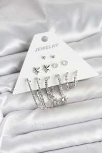 Pirinç Gümüş Renk Küpe Seti 6lı