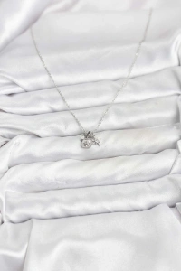 Pirinç Gümüş Renk Minimal Charmlı Kadın Kolye