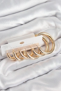 Pirinç Halka Model Gold Renk Kadın Set Küpe
